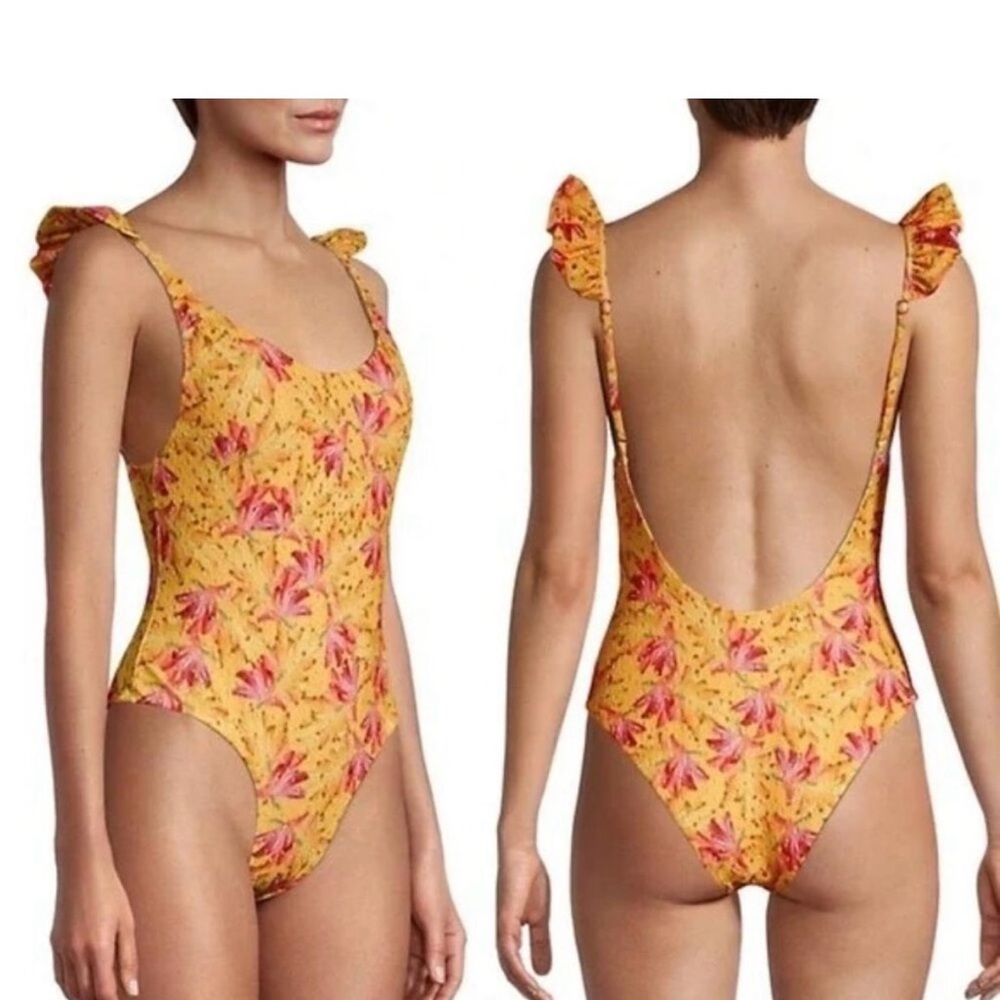 Farm Rio Women's Banana Sunshine One Piece Frill Strap Swimsuit M